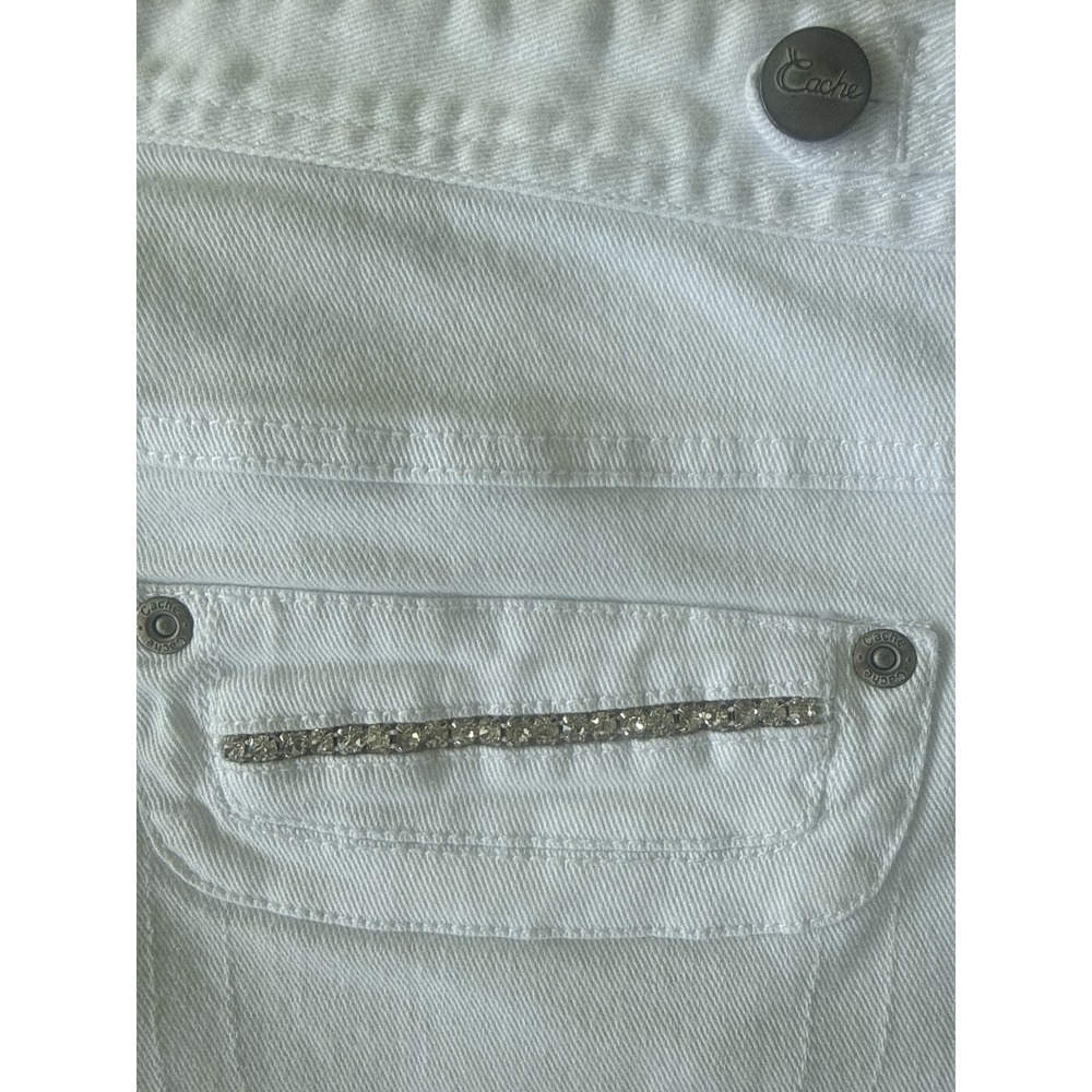 Cache Cropped Jeans Women 8 White Vintage Y2K Rhinestone Embellished Statement - Picture 6 of 10